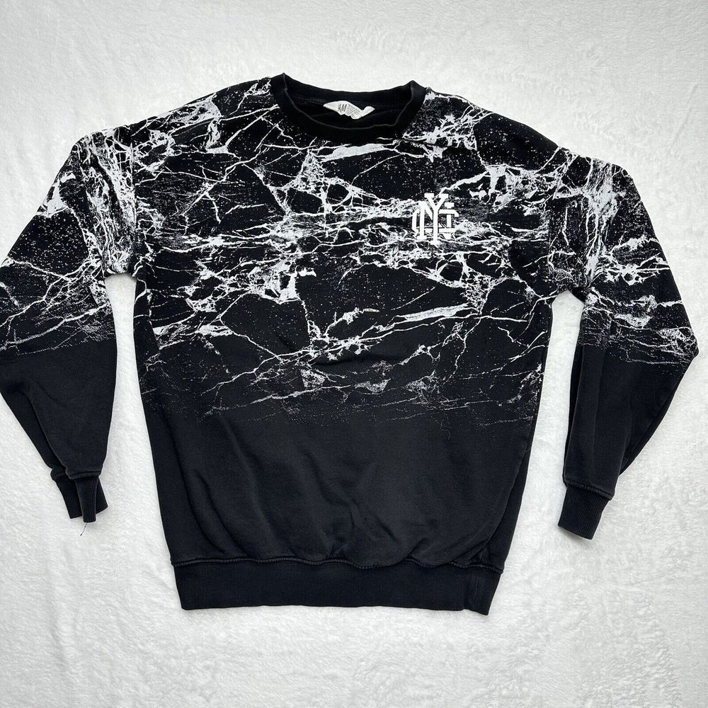 HM Sweatshirt Boys Kids 16/18 Black White Pullover NYC Logo Marbled‎ Long Sleeve